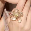 Adjustable Ring for Women Crystal Flower Ring Open Femininity Wedding Jewelry Girls Party Bague Trendy Fashion Rings European and American