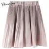 Yitimuceng Folds Falda Mujeres Mini Cintura alta A-Line Ropa sólida Spring Verano Moda Coreana Faldas Dulces 210601