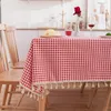 Cubierta de mesa a cuadros rojos para boda, mantel rectangular de lino y algodón pastoral con decoración de borlas, mantel de cocina para el hogar Y202402720