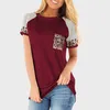 Zomer t shirt vrouwen raglan mouw t -shirt casual oneck korte mouw mode luipaard pocket tops tee shirts vrouwelijke top tee t200614