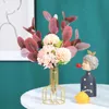Nordic Ins Styles Artificial Silk Flower Arrangemang Bukett med metall Vase Set för vardagsrumsbord Dekorationskonst prydnad
