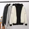 Jas vrouwen effen kleur hoodies herfst winter imitatie lam wol Koreaans los plus fluwelen dikke rits sweatshirt tops 210909