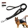 Geniune Leather Pet Dog Leash Rope Training Walking Lead Leashes For Medium Large Dogs Quick Control With 2 Handles 211022