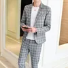 Men's Suits & Blazers For Men Two-piece High-quality Plaid Slim-fit Suit Business Casual Wedding Dress Trajes De Hombre Vesti290o