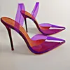 Women Sexy Pointed Toe Candy Color PVC Stiletto Heel Pumps Pink Green Transparent High Heels Big Size 46 Shoes