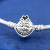 Brazalete de plata de ley 925 con cierre de gato sonriente que se adapta a las pulseras europeas Pandora Jewelry Charm