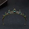 Fashion Elegant Vintage Small Baroque Green Crystal Tiaras Crowns for Women Girls Bride Wedding Hair Jewelry Accessories