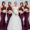 Burgundy Mermaid Bridesmaid Dresses Lace Appliques Halter Sleeveless Maid of Honor Gowns Long Formal Wedding Guest Dress