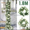 Festives Fournitures Accueil Fleurs Décoratives Couronnes 1.8m Artificial Eucalyptus Rose Guirlande de rosée Suspension Rattan Vertical Garden Parti de famille Weddi