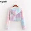 Yojoceli élégant tie dye sweat à capuche automne court plissé cool survêtement hiver décontracté vintage 210609