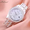 Melissa Women Vintage Full Steel Armband Watches Quartz Shining Crystals Dress Wristwatch Shell Calender Relogio Montre Femme T200420