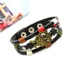 Pulseira de couro envoltório multicamadas pulseira manguito pássaro coruja charme preto marrom botão pulseiras ajustáveis para mulheres homens joias da moda Will e Sandy