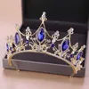 Forseven Retro Baroque Blue Color Cristal Princesa Conceito Diadem Tiaras Coroas Mulheres Nupcial Noiva Noiva Cabelo Do Casamento Jóias X0625