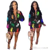 Sexy Women Two Piece Dress Casual Printed Dresses Fashion Button Long Sleeve Mini Skirt Suit