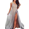 2022 Luxuriöse Nude Rouge Rosa Sexy Prom Dresses Eine Schulter Kristall Perlen Lange Ärmel Öffnen Abendkleid Party Pageant Formale Kleider Sweep Zug plus Größe