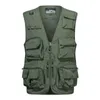 Outdoor Mäns Fiske Vest Jacket Poke Multi Pocket Zipper Ärmlös Manlig Militär Travel Vandring Mesh Drift Västar 210925
