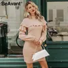 Beavant Turtleneck Kobiety Krótka Suknia Elegancka Ruffled Lampion Rękawem Kobiet Zimowe Suknie Dorywczo Luźne Damskie Jesienne Vestidos 210709