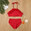 One Pieces Sagace Kids Bikini för flickor Ställer in fast färg Halter Swimsuit Toddler Beachwear Bathing Suit Barnkläder