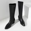 Black Winter Genuine Leather Men's Long Snow Mid-Calf Boots Pointed Toe Zip High Heel (5cm) Man Motorcycle Riding Shoes