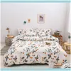 Satser Tillbehör Textilier Hem Gardencotton Sängkläder 4st med Duvet Er Sheet Pillowcase Barn Pastorala Blommor Sängkläder Set King Queen Fu