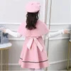 Robe en tissu de laine haut de gamme ensembles de mode femmes filles châle + robe + chapeau 3 pièces costume tempérament élégant Banquet fête princesse vêtements