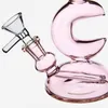 Vintage Benzersiz Pembe Mor Ay Cam Bong Su 6 inç Nargile Borular Dab Teçhizat PERC Sigara Yağı Brülörlü Kase Ile Müşteri Logosu koyabilir