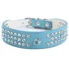 (Different Colors Mixed) Brand suede Leather Dog Collars 3 Rows Rhinestone Dogs collar diamante for Cute Pet 100% Quality 4 Sizes available RH0058