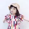 Sommer Mädchen Kleid Bunte Block Fliegende Ärmel Koreanische Amerikanische Stil Kleidung Mode Baby Mädchen Kleidung 210625