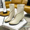 2021 Zipper Designer Lår-High Boots Kvinnor Mode Cowhide Läder Elastik Över Knee Boot 7.5cm Chunky Heels Martin Booties