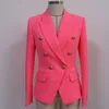 Hoge Quanlity Classic Designer Blazer Dames Slanke Montage Metalen Lion Buttons Double Breasted Jacket Orange Pink 211019