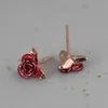 Stud FNJ Red Rose Flower Earrings 925 Silver Original Pure S925 Sterling Earring For Women Jewelry Gold Color