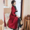 Femmes veste à manches longues avec ceinture jupe manteau en laine vin rouge élégant laine mi-mollet longs manteaux automne hiver 210603