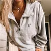 Zip Up Polo Collar Cinza Vintage Oversized Bf Meninas Suéter Mulheres Pullovers Winter Design Simple Fashion Streetwear 20126