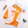 Оранжевый вышивка лоскутный корейский стиль футболка для женщин половина рукава хлопка топы лето милый сладкий стиль дамы футболки Tee 210311