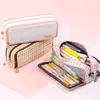 Pencil Bags Useful Bag Large Capacity Multi Compartments Canvas Pen Slots Mesh Pocket Stationery Box For Gift