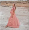Bawełniane cekiny Tiul Ball Suknie Miezynowe do sesji zdjęciowej Długie fotografie ciążowe sukienki dla kobiet w ciąży