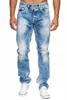 Jeans da uomo Denim Bottone dritto Fly Jeans Hip Hop Pantaloni da uomo casual Jeans da fidanzato Pantaloni larghi effetto consumato Abbigliamento uomo X0621