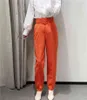 Sale Women candy color pants purple orange beige chic business Trousers female fake zipper pantalones mujer P616 211115