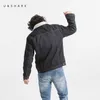 Ushark Mens 블랙 데님 재킷 남자 빈티지 스타일 양모 라이너 두꺼운 청바지 코트 정규 맞는 겨울 캐주얼 겉옷 남성 210603