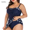 SGCHUA Blue Print Dot Bird Maillot de bain séparé Femmes Bow Plus Size 5XL Maillot de bain deux pièces avec jupe Fat Beach Maillot de bain 210702