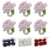 NOUVEAUSaint-Valentin Imitation Rose Serviette Boucle Anneaux Rouge Rose Bleu Artificielle Mini Fleurs Salle À Manger Mariages Accessoires De Noël