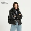 Wixra Женская куртка Мода Свободные с капюшоном Parka Куртка Сплошные Теплые Черное Пальто Дамы Женщины Улица Водонепроницаемые Parkas Осень 210930