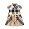 Mignon bébé filles robe de princesse été enfants Plaid robes à manches courtes col rabattu fille jupes enfants vêtements