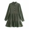 女性ドレス100％コットンシャツスタイルの長袖プリーツのドレスシックなビンテージショート女性のドレスvestidos femme robe 210709