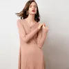 Casual Dresses 2021 Autumn Female Mid-Calf Pure Cashmere Wool Sweater One-piece Dress Solid Sheath Cute Women