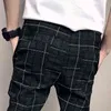 Hosen Männer Slim Fit Britische Plaid Herren Hosen Mode Hohe Qualität Sommer Casual Junger Mann Hip Hop Hosen Männlich 211112