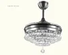 42 "Crystal takfläkt med lampor Remote Chandelier Fixture Retractable Osynliga Blad 3 Färg Ändrar Belysningsdekor