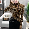 Elegante Plus Size Tops Fashion Women Long Sleeve Leopard Blouse Turtleneck Shirt Ladies OL Party Top Streetwear Blusas 7704 50 210225
