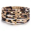 Pulseras de cuero de leopardo con cadena de eslabones para mujer, brazaletes de moda 2022, pulsera envolvente ancha multicapa elegante, joyería llamativa