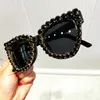 Occhiali da sole da donna in cristallo nero Cat Eye Occhiali da sole vintage di lusso per donna Oversize Fashion Shade Gafas UV400